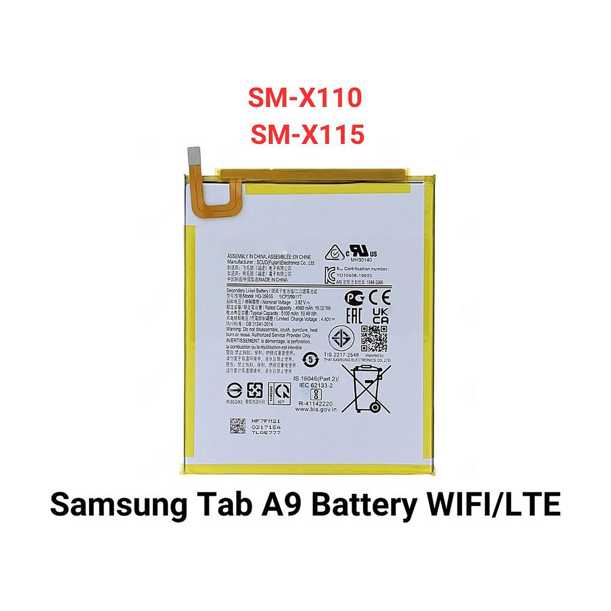 For Samsung Tab A9 WIFI/LTE Battery