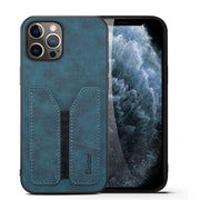 For iPhone 12 / 12 Pro Denior DV Elastic Card PU Back Cover Phone Case(Blue)