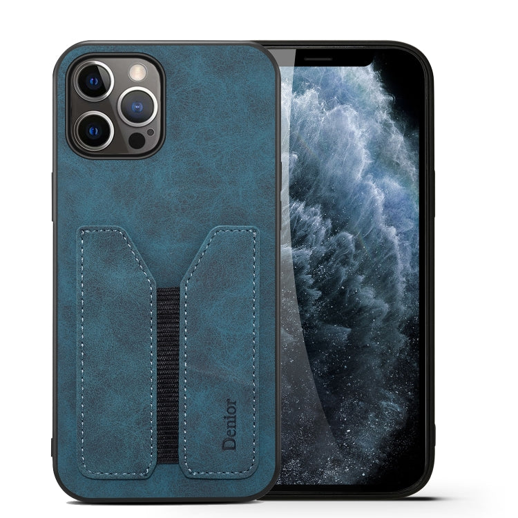 For iPhone 12 / 12 Pro Denior DV Elastic Card PU Back Cover Phone Case(Blue)