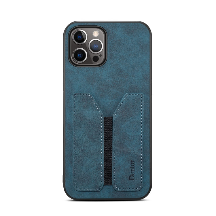 For iPhone 12 / 12 Pro Denior DV Elastic Card PU Back Cover Phone Case(Blue)