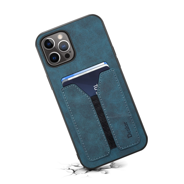 For iPhone 12 / 12 Pro Denior DV Elastic Card PU Back Cover Phone Case(Blue)