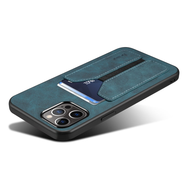 For iPhone 12 / 12 Pro Denior DV Elastic Card PU Back Cover Phone Case(Blue)