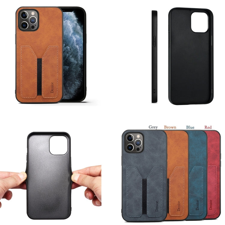 For iPhone 12 / 12 Pro Denior DV Elastic Card PU Back Cover Phone Case(Blue)