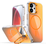 For iPhone 17 Gradient Discolor Lens Kickstand Magsafe Phone Case(Orange)