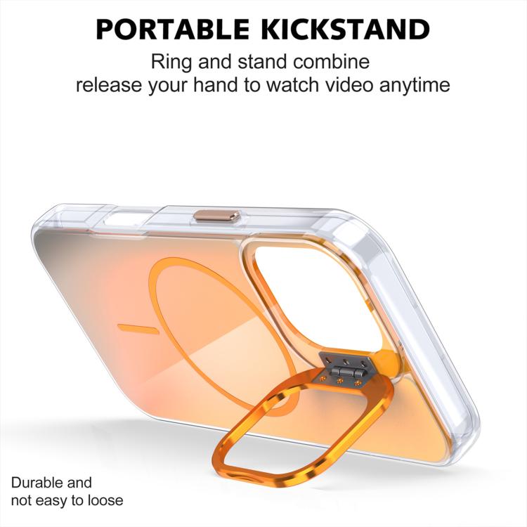 For iPhone 17 Gradient Discolor Lens Kickstand Magsafe Phone Case(Orange)