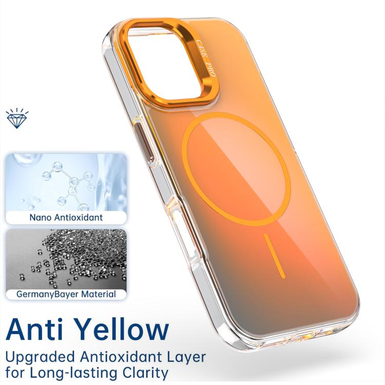 For iPhone 17 Gradient Discolor Lens Kickstand Magsafe Phone Case(Orange)