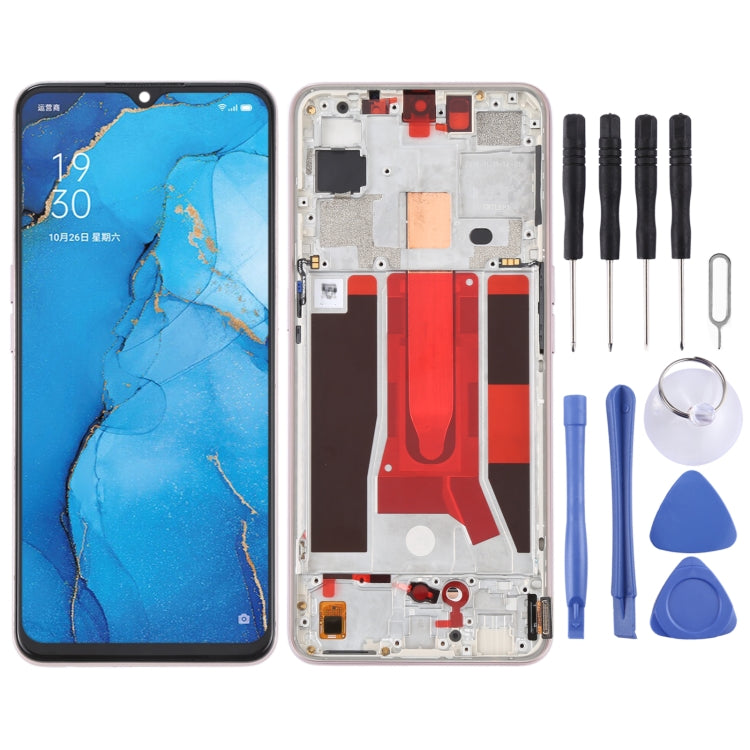 Original LCD Screen For OPPO Reno3 5G/Reno3 Youth/F15/Find X2 Lite/K7 5G Digitizer Full Assembly with Frame (Pink)