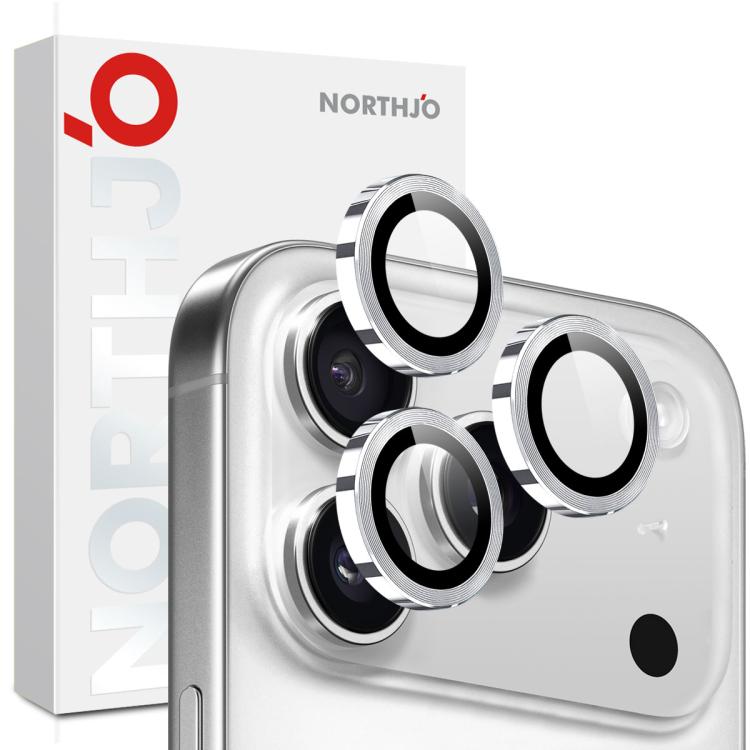 For iPhone 17 Pro / 17 Pro Max NORTHJO Camera Lens Protector CD Metal Ring Tempered Glass Film(Silver)