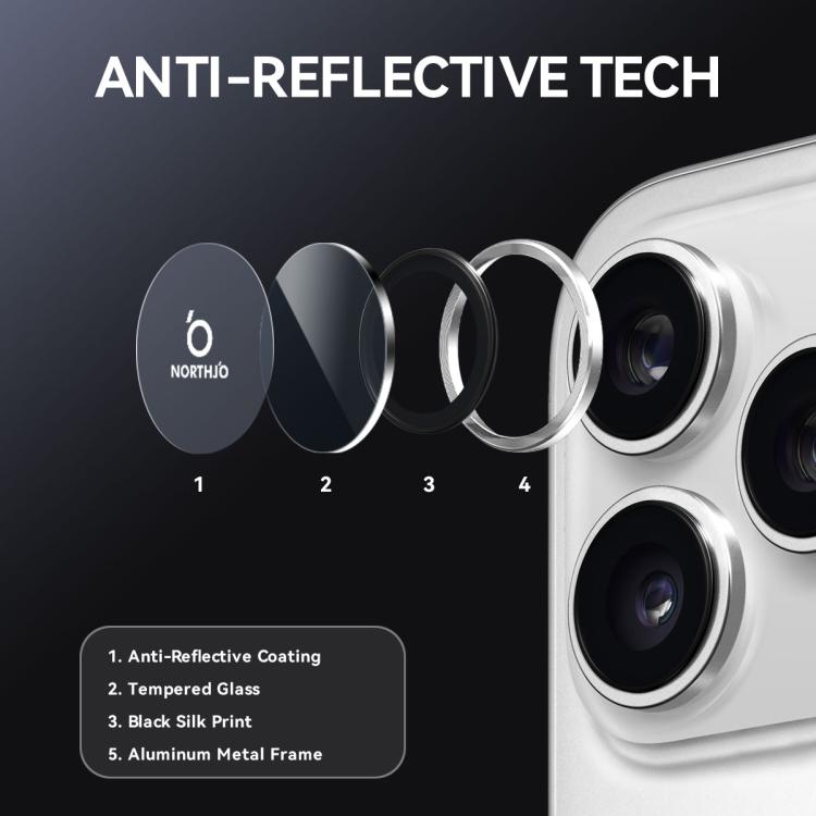 For iPhone 17 Pro / 17 Pro Max NORTHJO Camera Lens Protector CD Metal Ring Tempered Glass Film(Silver)