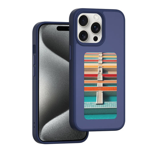 For iPhone 15 Pro Max NFC Four-Color E-ink Screen DIY Phone Case(Blue)