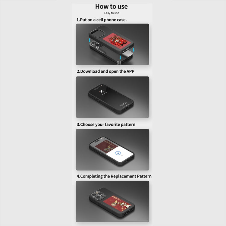 For iPhone 15 Pro Max NFC Four-Color E-ink Screen DIY Phone Case(Black)