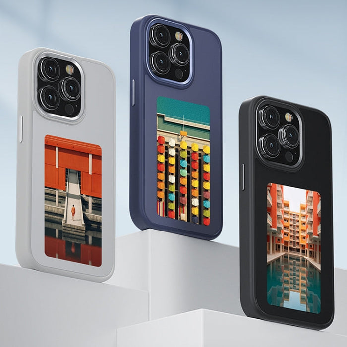 For iPhone 15 Pro Max NFC Four-Color E-ink Screen DIY Phone Case(Black)