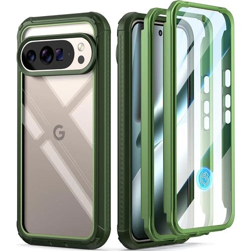 For Google Pixel 10 Pro XL Case Built-in Screen Shockproof Rugged Cover Green